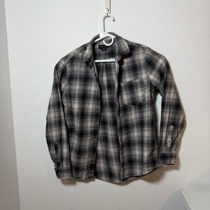 Cotton On Mens Grey Black Plaid Flannel Button Down Shirt Small Long Sleeve S
